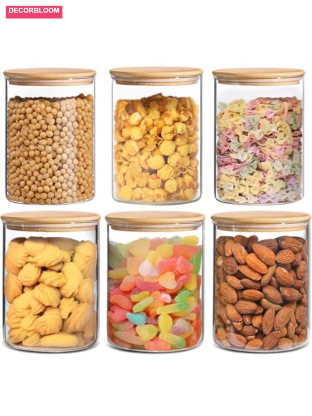 6-Pack Glass Food Storage Jars with Airtight Bamboo Lids, Borosilicate Glass